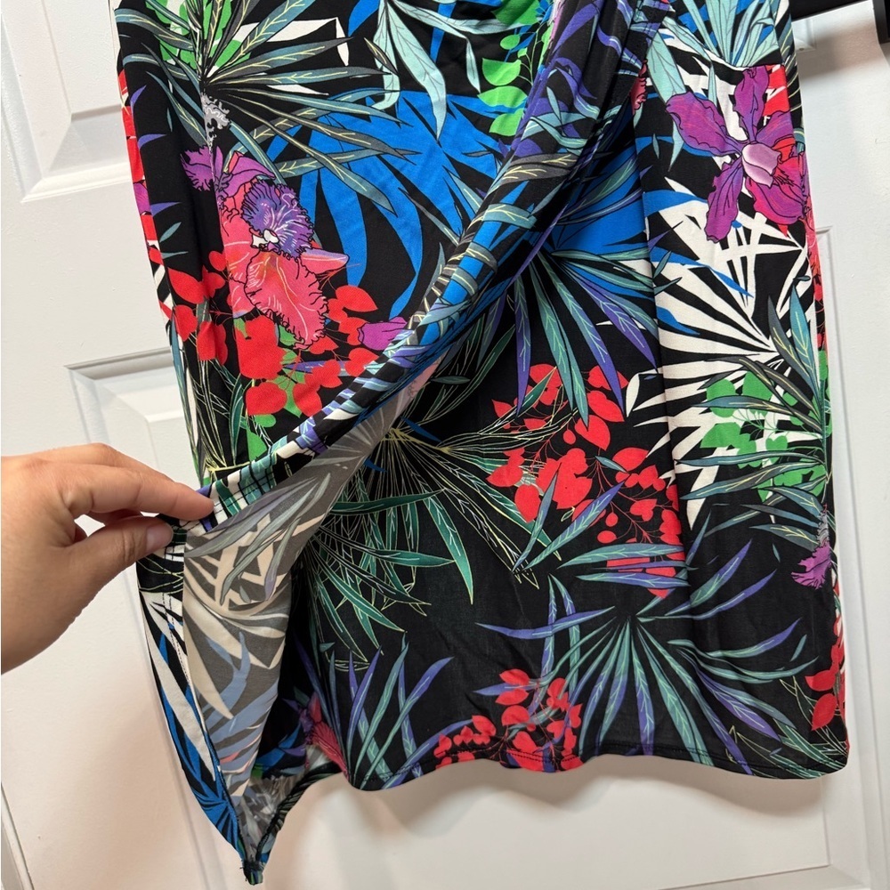 Allison Tropical Floral Leaf Print Ruched Sheath Dress Short SleeveWomen’s 38/12 - Picture 3 of 12